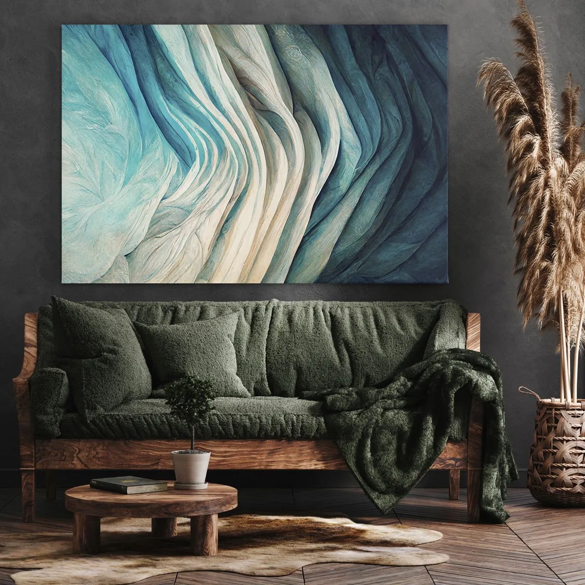 Quadro em tela - Ondas dinâmicas em tons de azul e branco - 70x50cm - Insaciabilidade azul - Decoração de parede moderna para a sala de estar e quarto ARTTOR