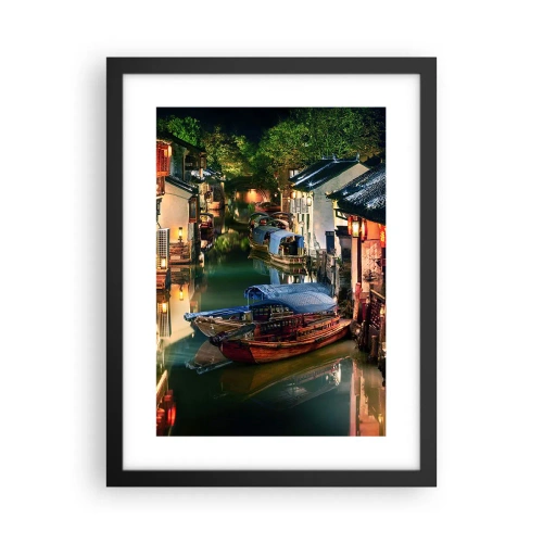 Pôster com moldura preta - Uma noite em uma rua chinesa - 30x40 cm