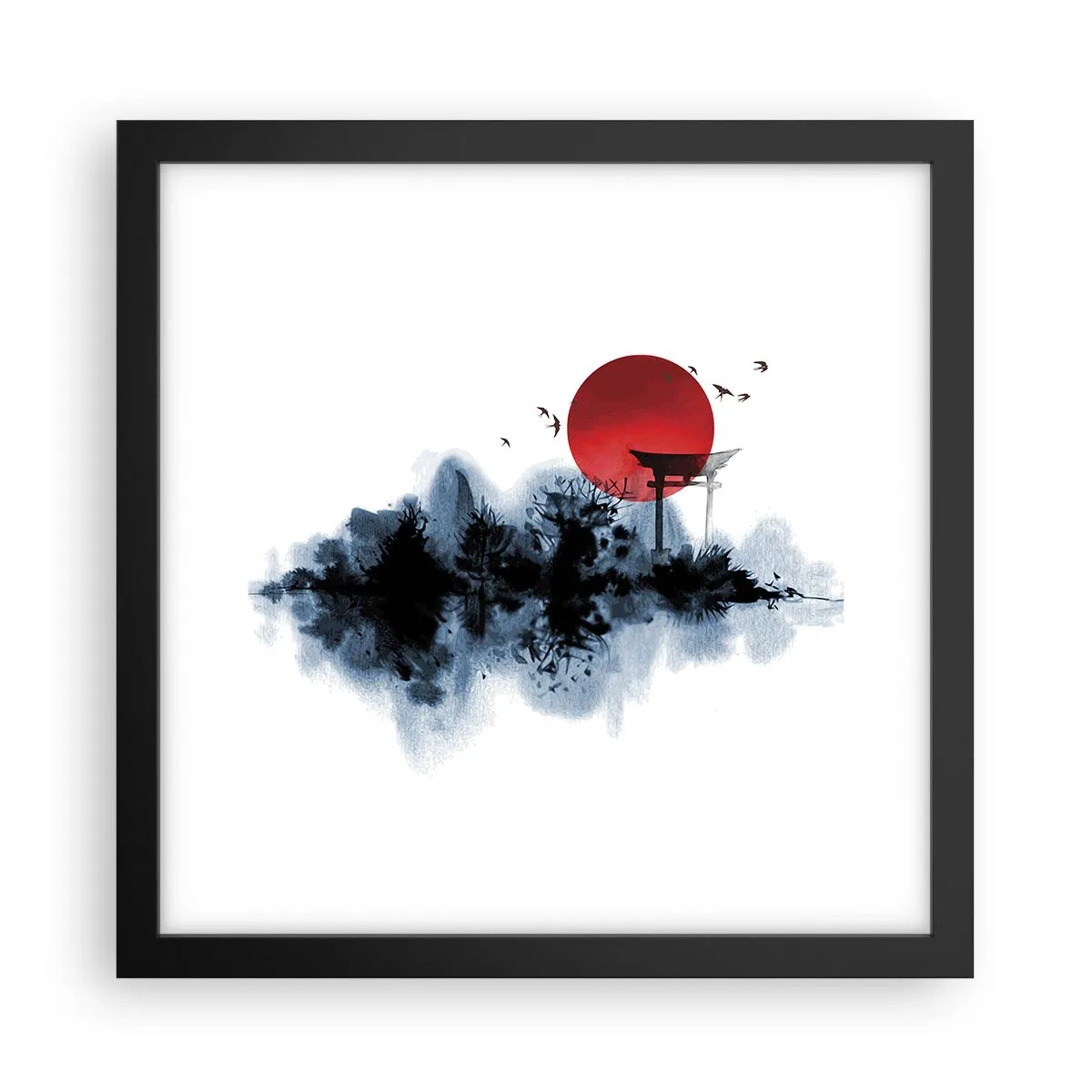 Pôster com moldura preta - Vista japonesa - 30x30 cm