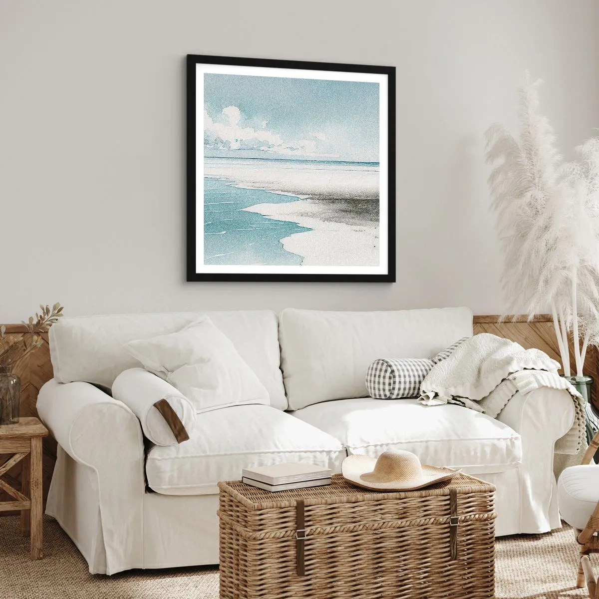 Pôster com moldura preta - Maré suave - 50x50 cm