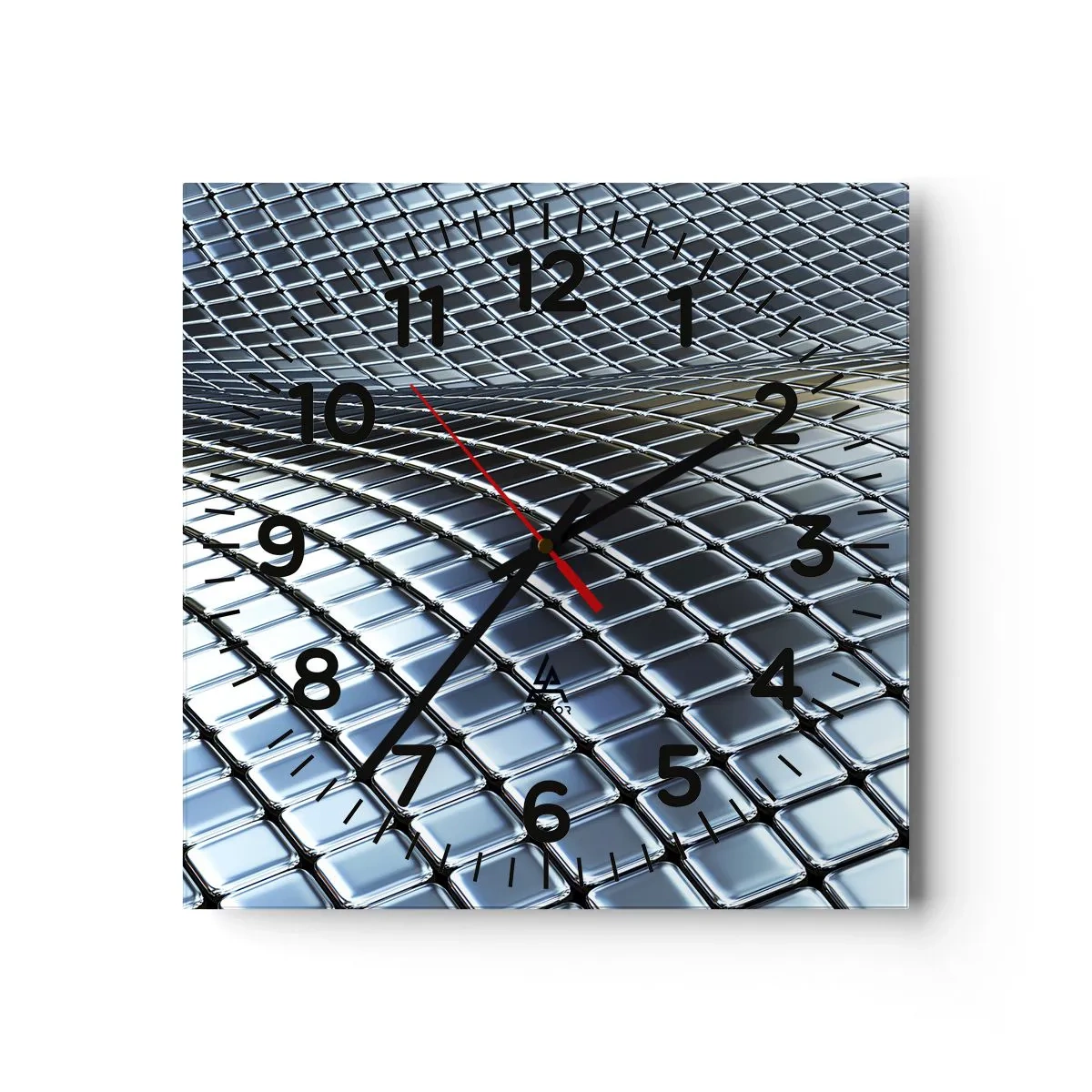 Relógio de parede - Relógio em vidro - Onda de prata metálica - 40x40 cm