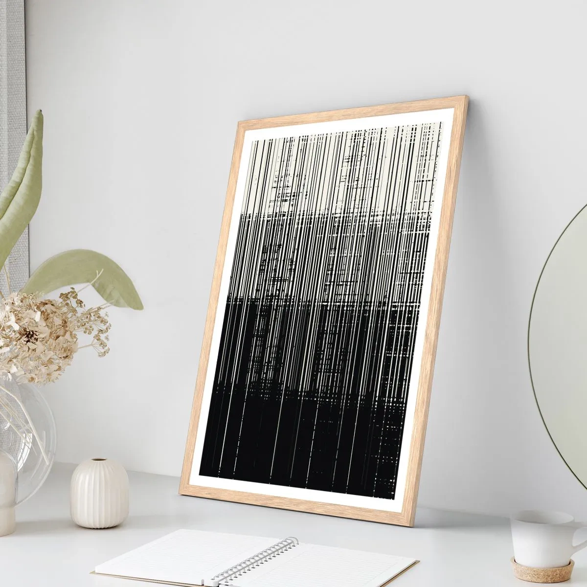 Pôster com moldura de carvalho claro - Ondas e vibrações - 40x50 cm