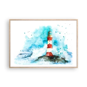 Pôster com moldura de carvalho claro - Unidade dos elementos da natureza - 100x70 cm