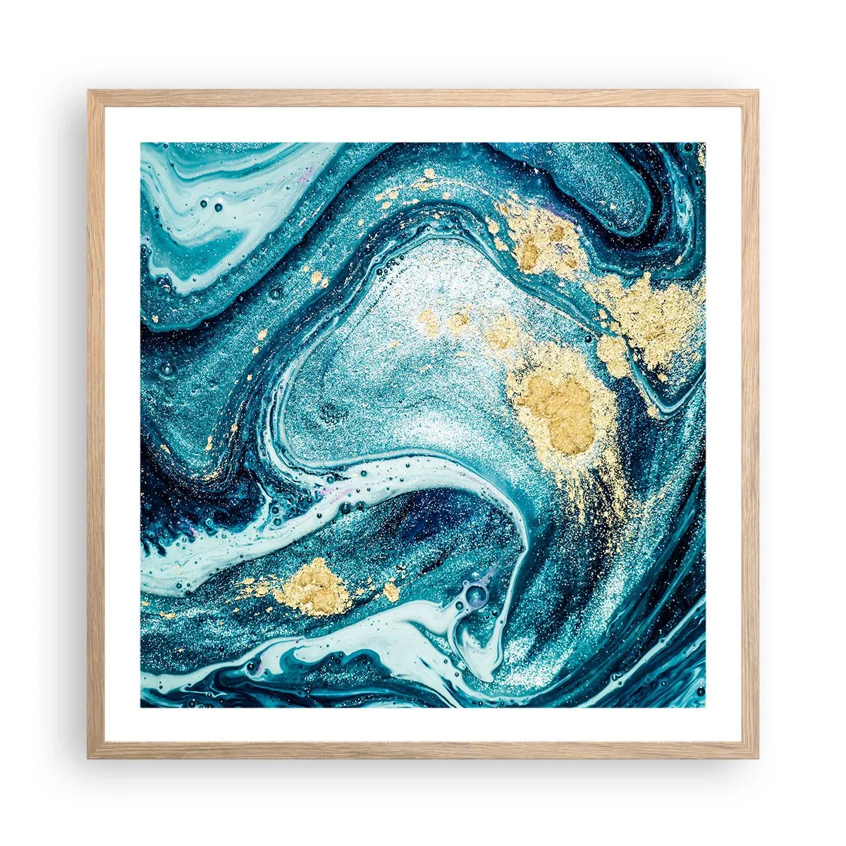 Pôster com moldura de carvalho claro - Redemoinho azul - 60x60 cm