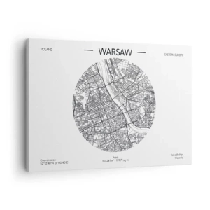 Quadro em tela - Um mapa de Varsóvia em estilo minimalista - 70x50cm - Anatomia de Varsóvia - Decoração de parede moderna para a sala de estar e quarto ARTTOR