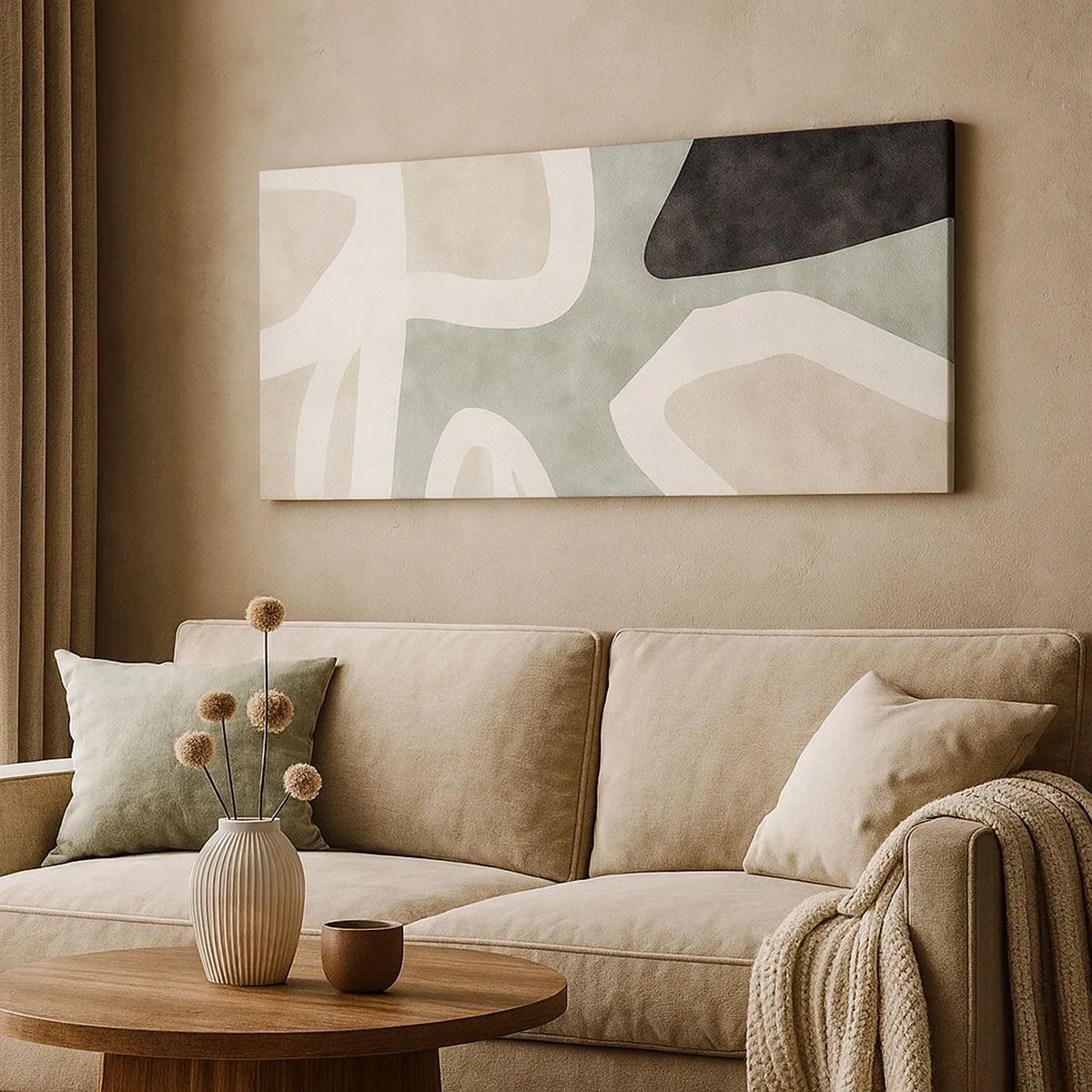 Quadro em tela - Composição com motivo preto - 100x40 cm