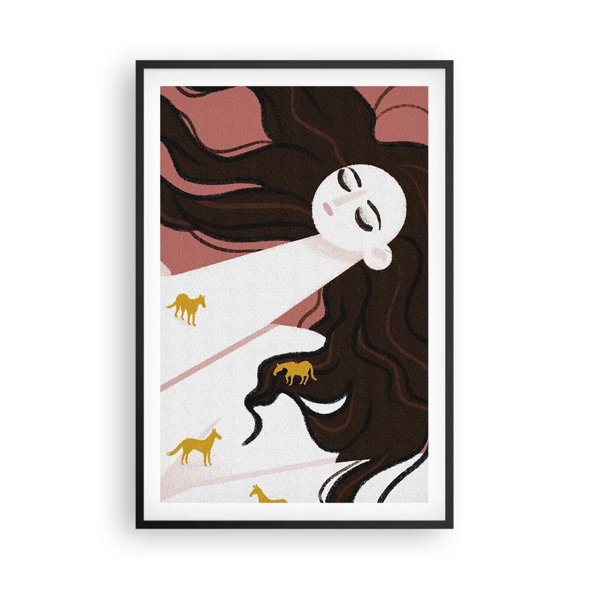 Pôster com moldura preta - Sonho com um cavalo dourado - 61x91 cm