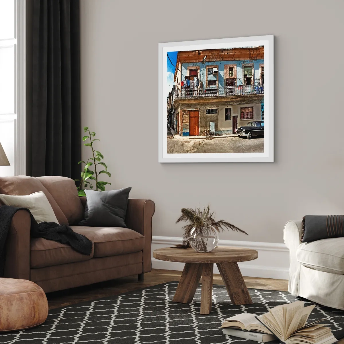 Pôster em moldura branca - Vibrações de Havana - 50x50 cm