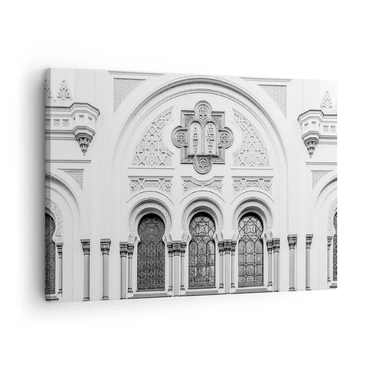 Quadro em tela - Detalhes arquitetônicos da fachada em estilo monocromático - 70x50cm - Na fronteira das culturas - Decoração de parede moderna para a sala de estar e quarto ARTTOR