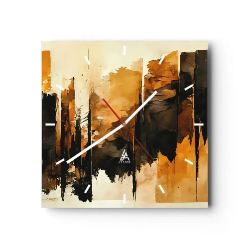 Relógio de parede - Relógio em vidro - Harmonia de preto e dourado - 30x30 cm