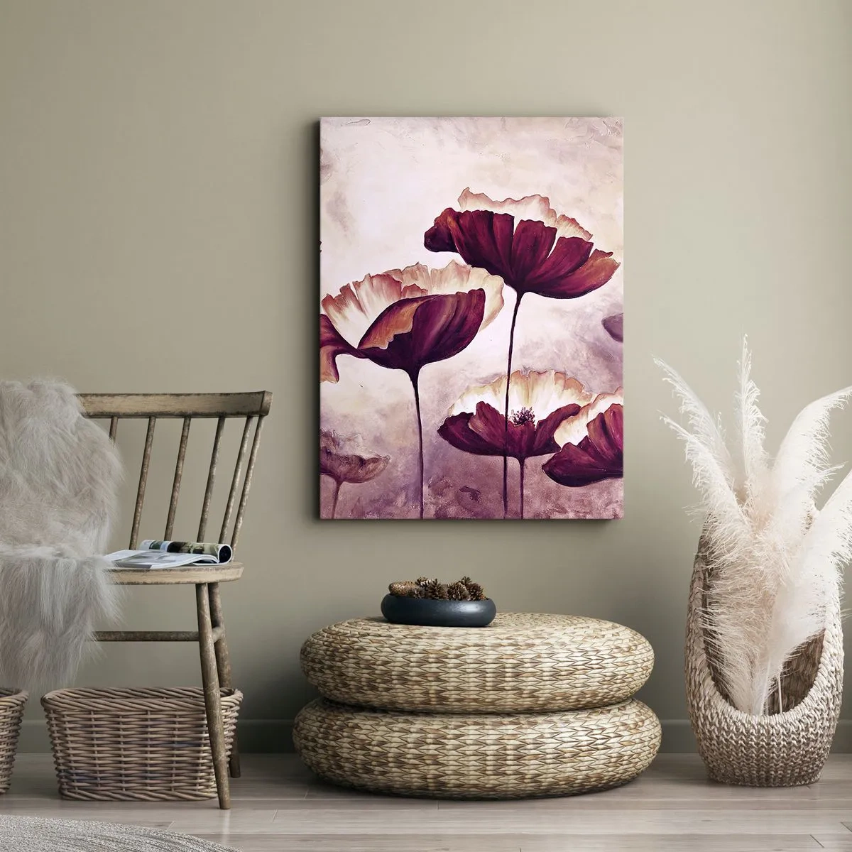 Quadro em tela - Pétala vermelha e branca - 65x120 cm