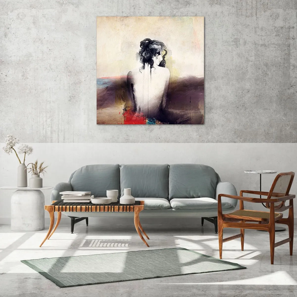 Quadro em vidro - Linhas suaves, formas ovais - 30x30 cm