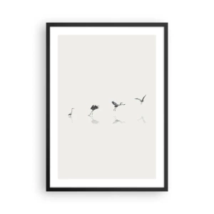 Pôster com moldura preta - Uma composição minimalista de pássaros à beira da água - 50x70cm - Quatro passos simples - Decoração de parede moderna para a sala de estar e quarto ARTTOR