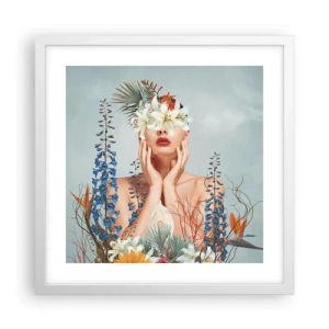 Pôster em moldura branca - Mulher – flor - 40x40 cm