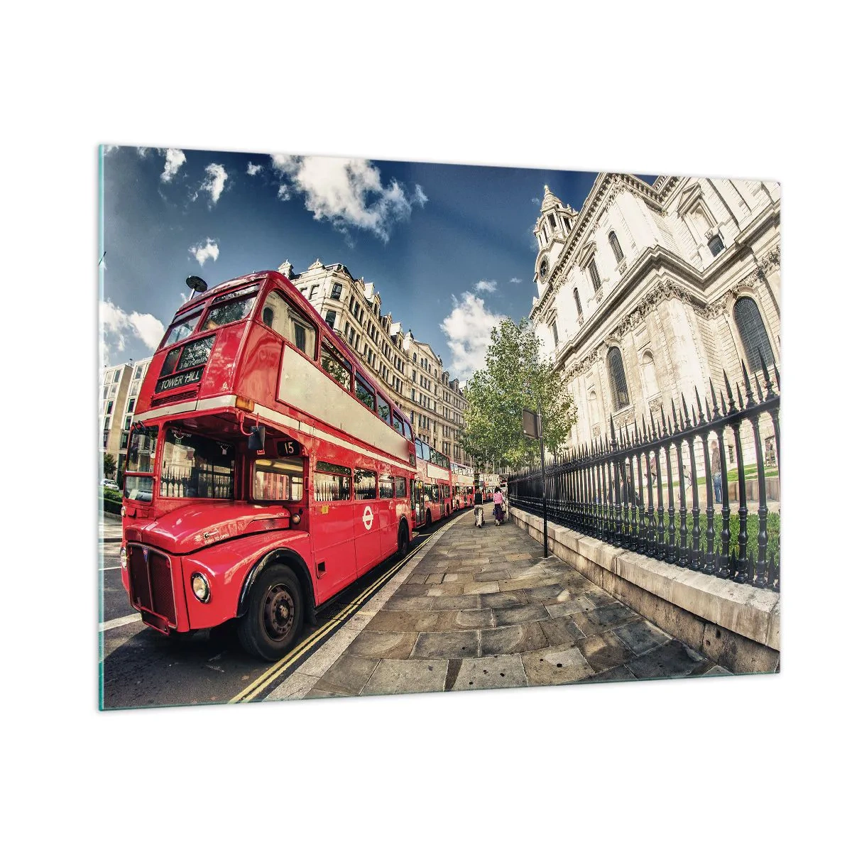 Quadro em vidro - Rua de Londres em cinza e vermelho - 100x70 cm