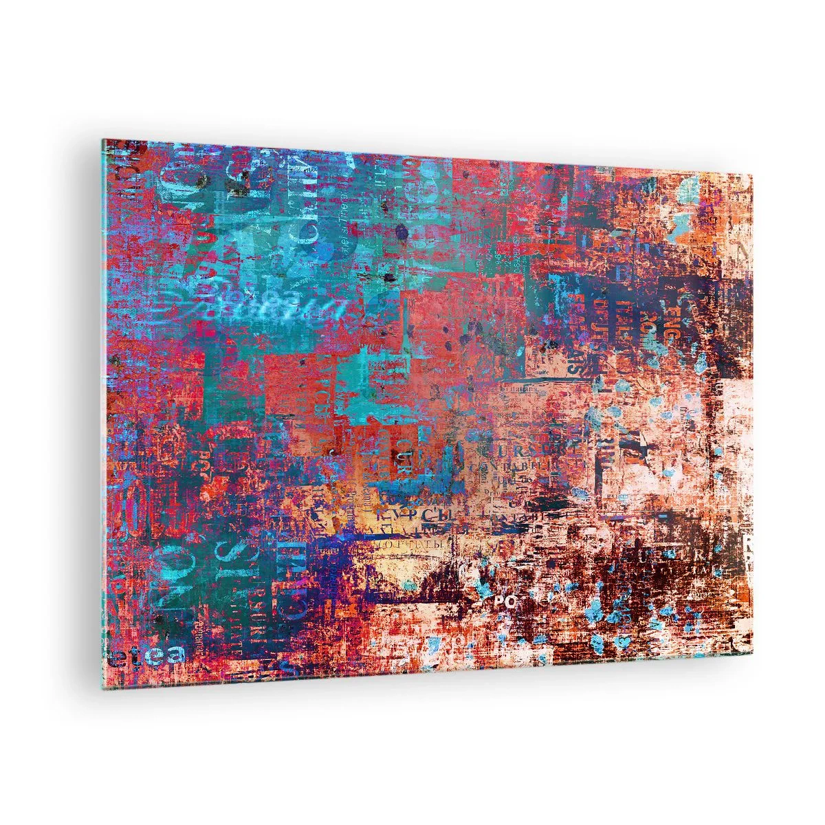 Quadro em vidro - Composição abstrata em tons de azul e vermelho - 70x50cm - Memória e esquecimento - Decoração de parede moderna para a sala de estar e quarto ARTTOR