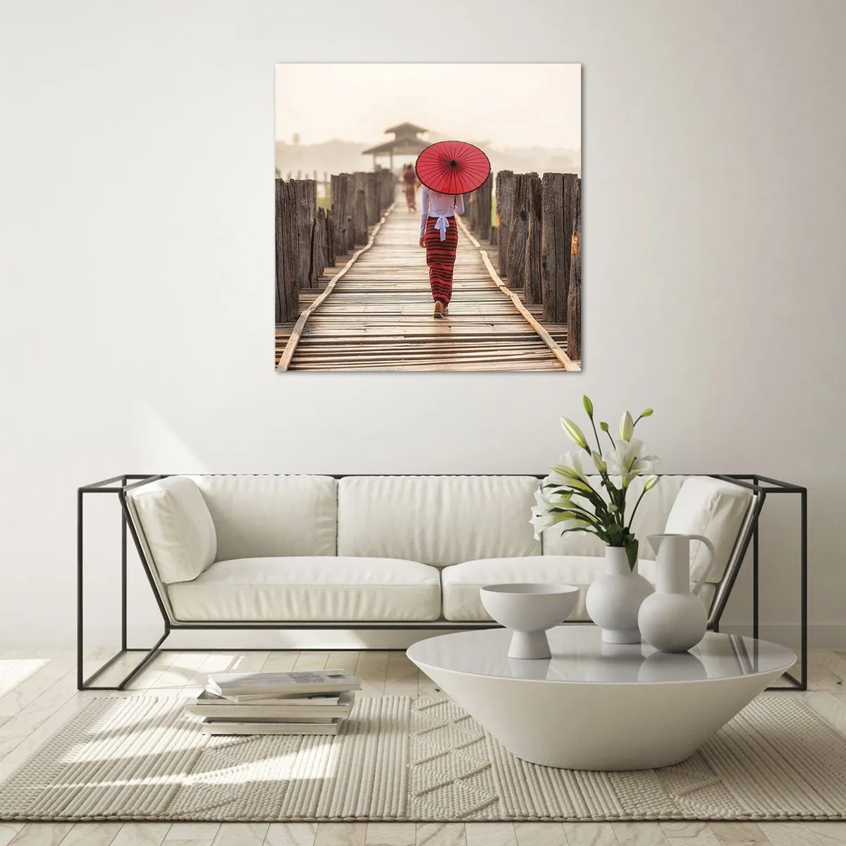 Quadro em vidro - Na ponte velha - 50x50 cm