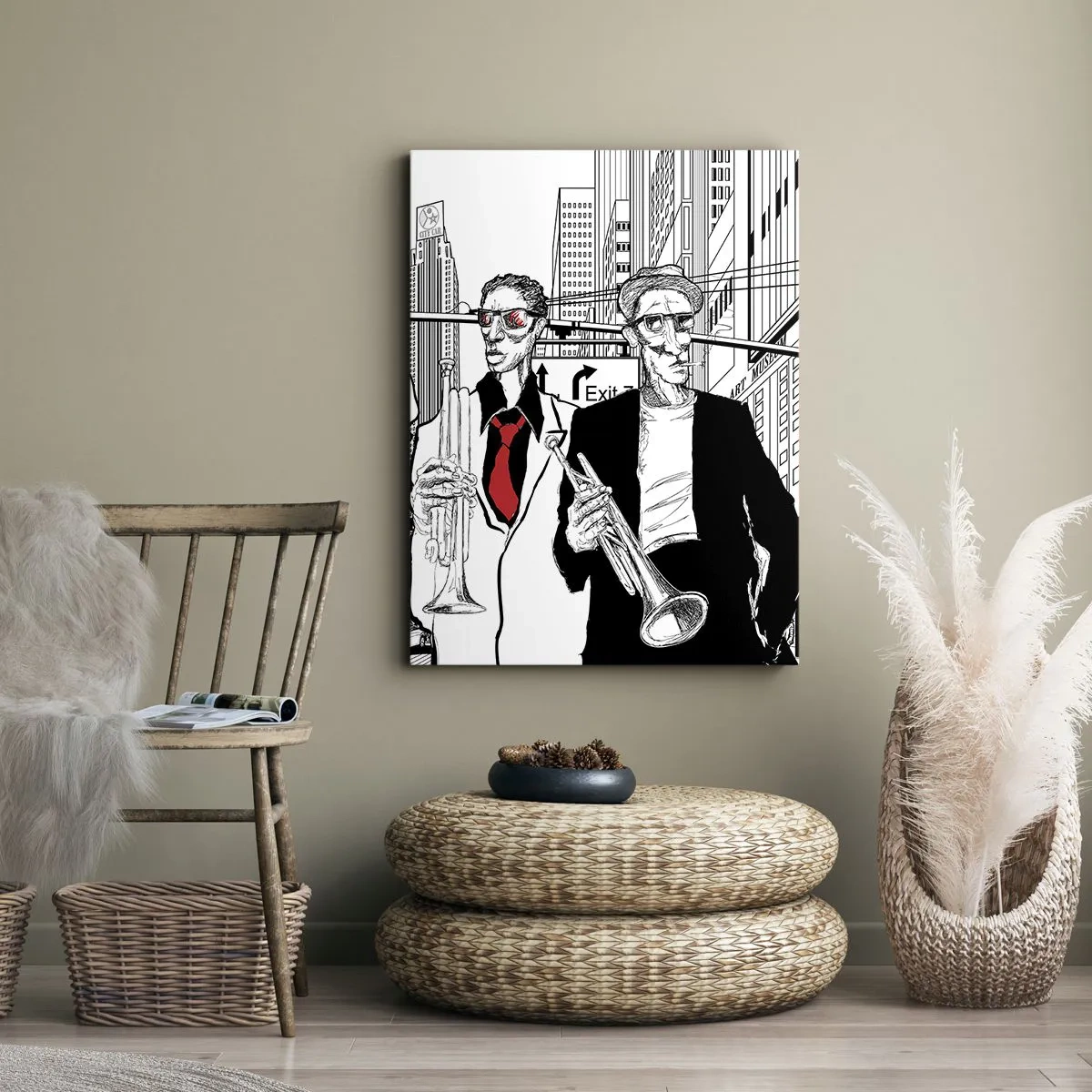 Quadro em tela - Rapsódia urbana a preto e vermelho - 50x70 cm