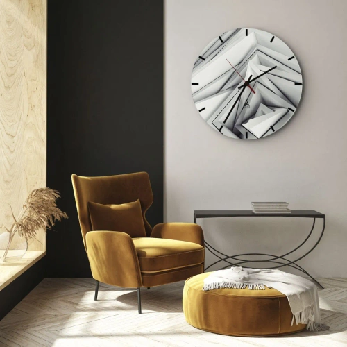 Relógio de parede - Relógio em vidro - Formas geométricas tridimensionais em tons de cinza - 30x30cm - Cantos vivos - Decoração de parede moderna para a sala de estar, cozinha e quarto ARTTOR