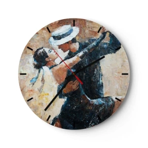 Relógio de parede - Relógio em vidro - Um casal dançando com trajes elegantes, chapéu e pose dinâmica - 30x30cm - A la Rudolf Valentino - Decoração de parede moderna para a sala de estar, cozinha e quarto ARTTOR