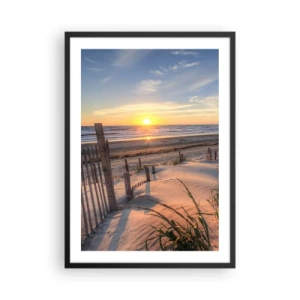 Pôster com moldura preta - A praia iluminada pelo pôr do sol - 50x70cm - Brilho e sombra do vento - Decoração de parede moderna para a sala de estar e quarto ARTTOR