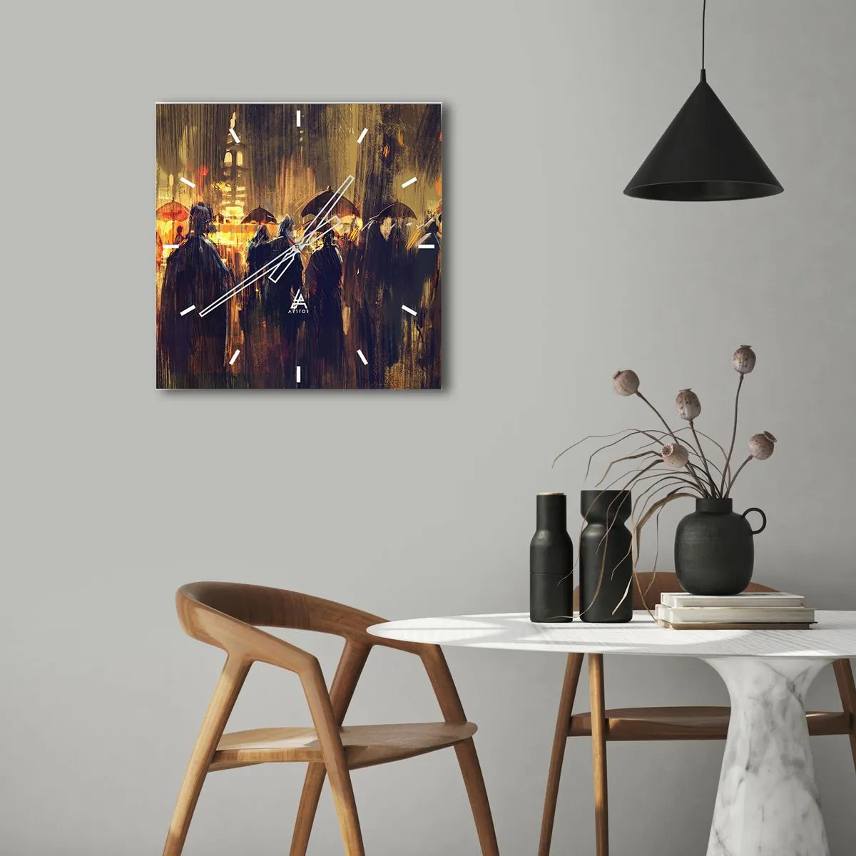 Relógio de parede - Relógio em vidro - Os seguidores da chuva - 40x40 cm