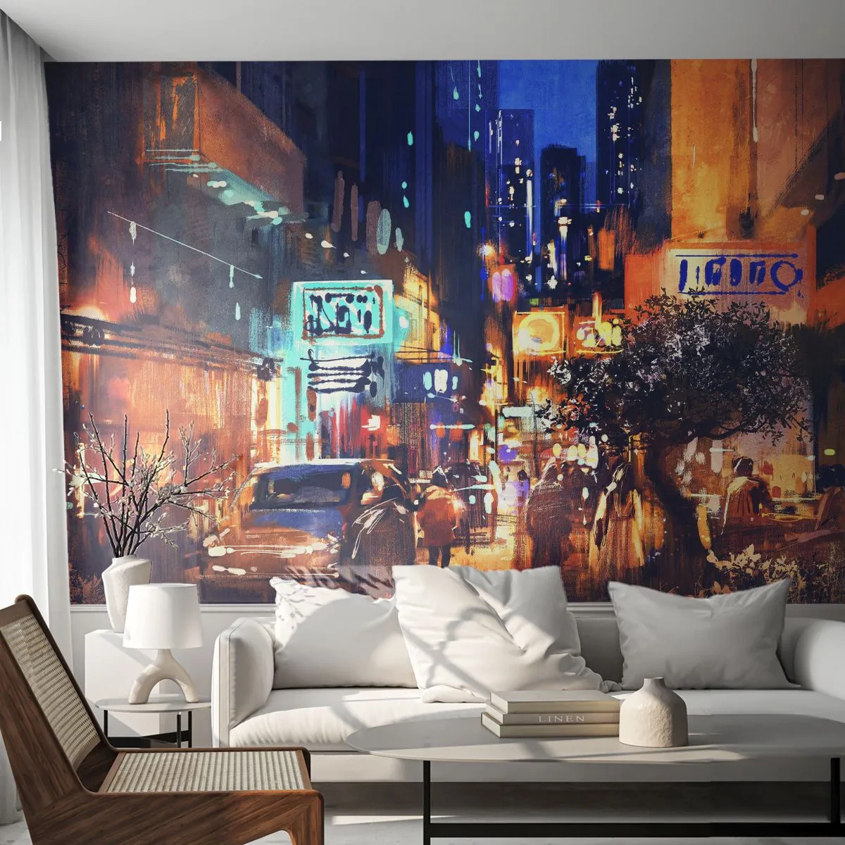 Papel de Parede Autocolante Deluxe Sticker - E a cidade não dorme - Cidade, Pessoas, Arquitetura - 300x210 cm