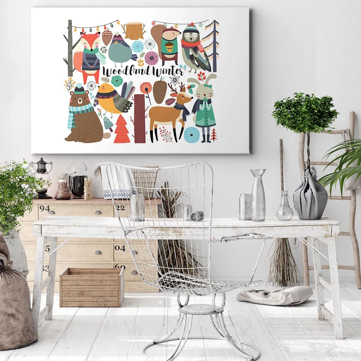 Quadro em tela - Natal de conto de fadas na floresta - 100x70 cm