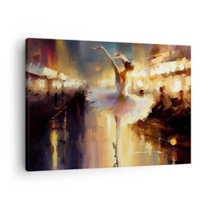 Quadro em tela - Uma bailarina dançando em frente a um palco iluminado - 70x50cm - Milagre na rua - Decoração de parede moderna para a sala de estar e quarto ARTTOR