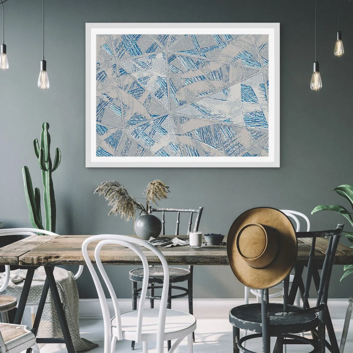 Pôster em moldura branca - Em um labirinto azul e cinza - 40x30 cm