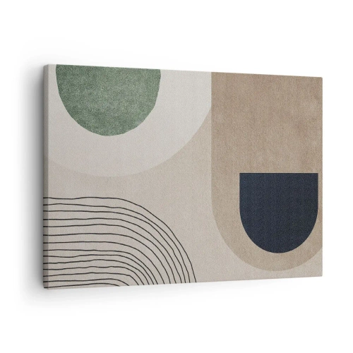 Quadro em tela - Formas geométricas em tons de bege e verde - 70x50cm - A gentileza do oval - Decoração de parede moderna para a sala de estar e quarto ARTTOR