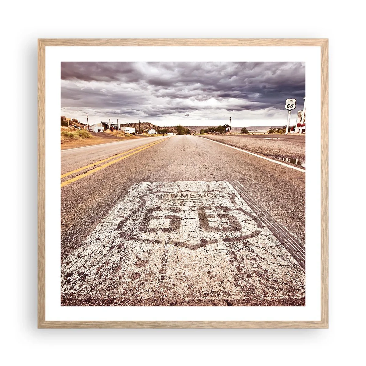 Pôster com moldura de carvalho claro - Mother Road - uma lenda americana - 60x60 cm