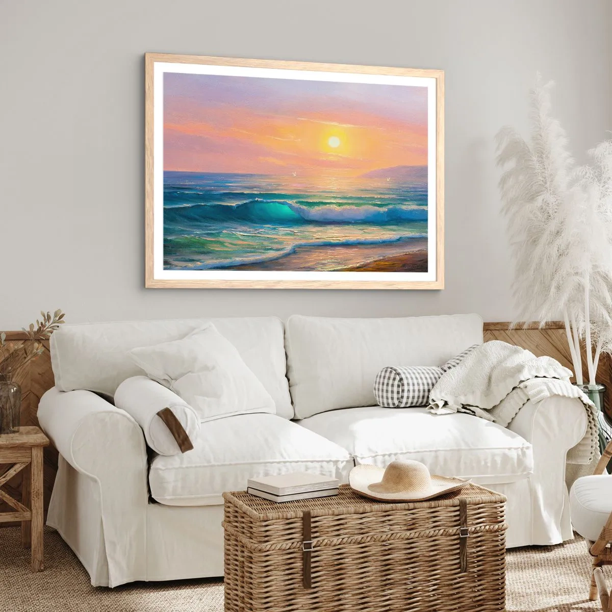 Pôster com moldura de carvalho claro - O canto turquesa das ondas - 40x30 cm