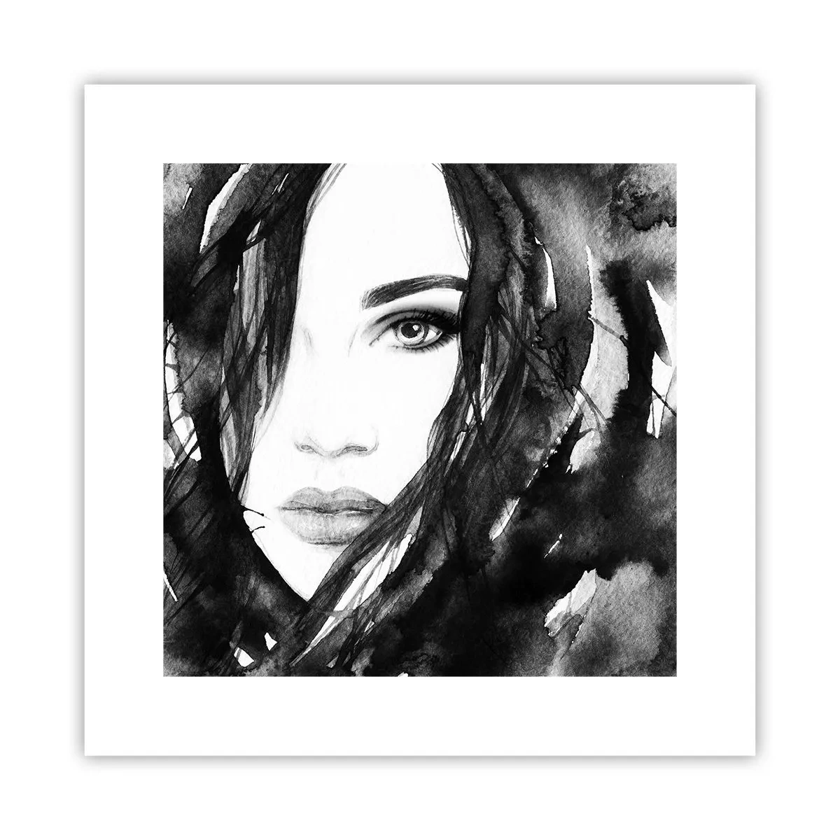 Pôster - Retrato de uma dama a preto e branco - 30x30 cm
