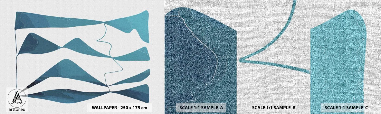 Amostra de papel de parede Premium Canvas - Abstração: composto turquesa - Minimalismo, Elementos, Abstração - 100x30 cm