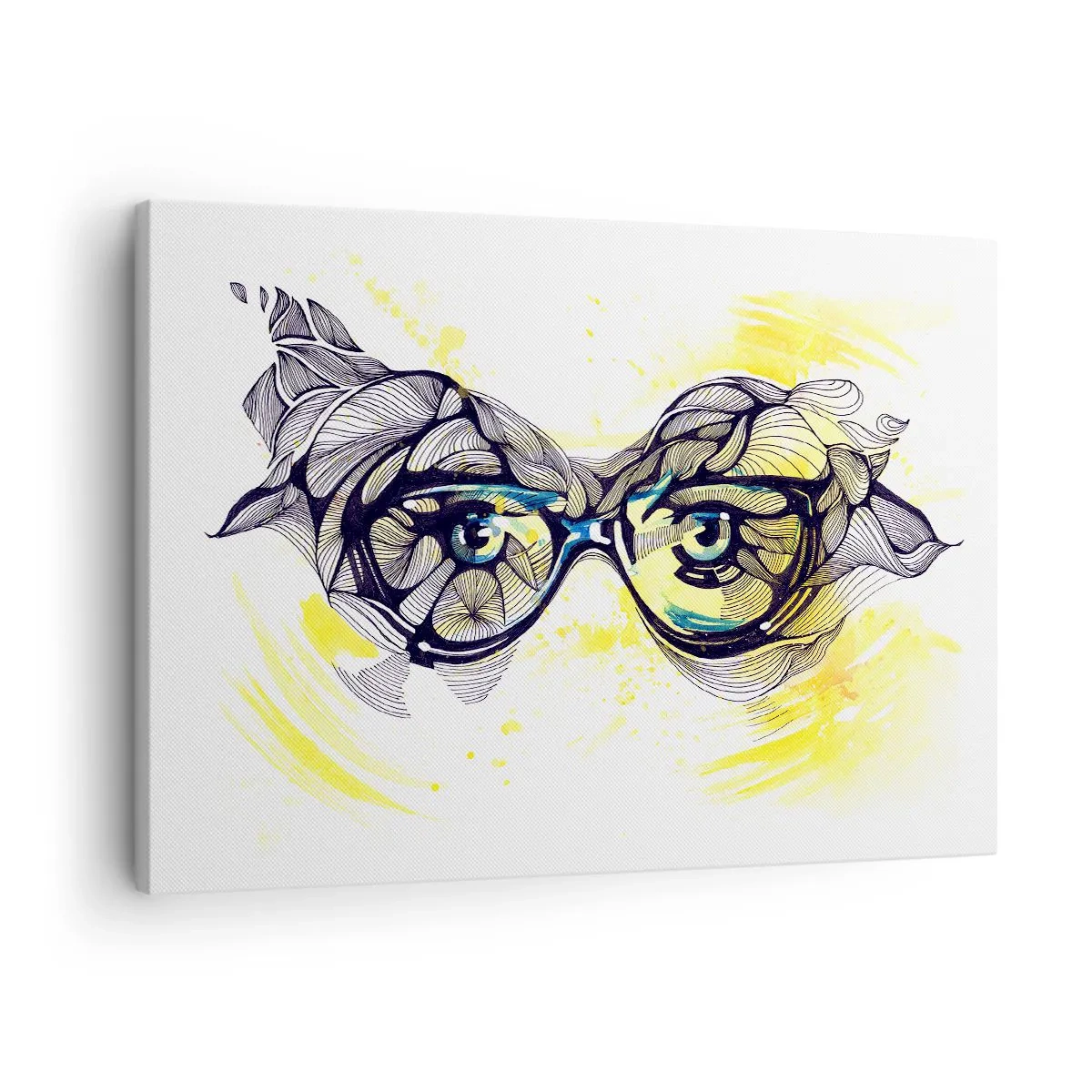 Quadro em tela - Gráficos artísticos de óculos com olhos expressivos - 70x50cm - Através de óculos azuis - Decoração de parede moderna para a sala de estar e quarto ARTTOR