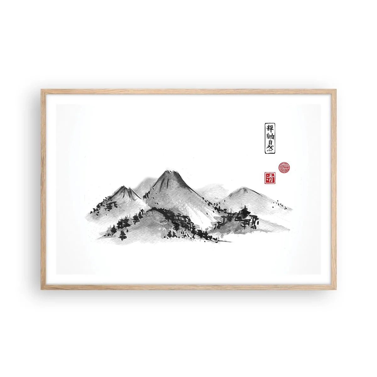 Pôster com moldura de carvalho claro - Para além do vale - 91x61 cm