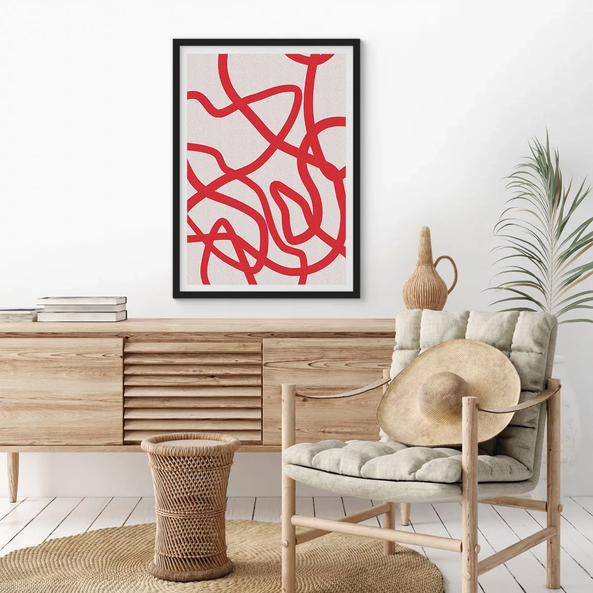 Pôster com moldura preta - Vermelho em branco - 50x70 cm