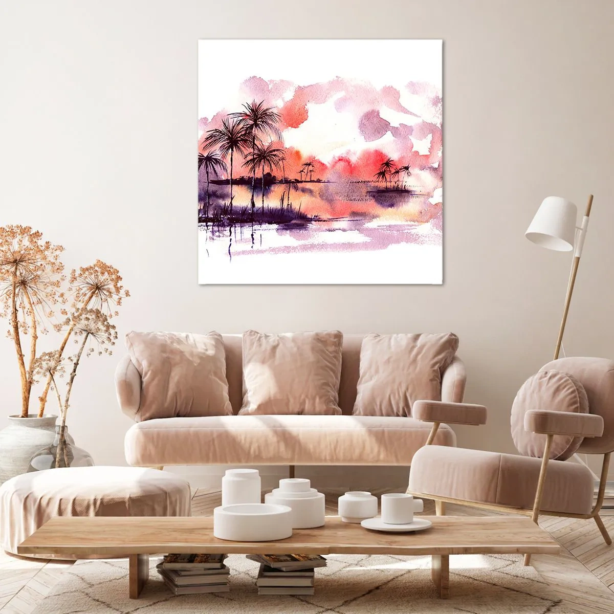 Quadro em tela - A tranquilidade dos trópicos em vermelho - 70x70 cm