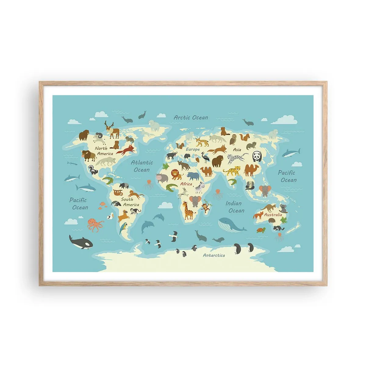 Pôster com moldura de carvalho claro - Bons vizinhos - 100x70 cm