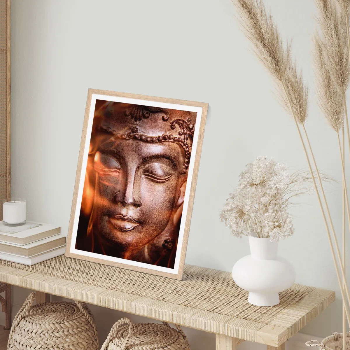 Pôster com moldura de carvalho claro - Só existe o aqui e agora - 61x91 cm