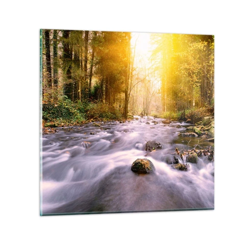 Quadro em vidro - Malaquita em um cenário de ouro e prata - 40x40 cm