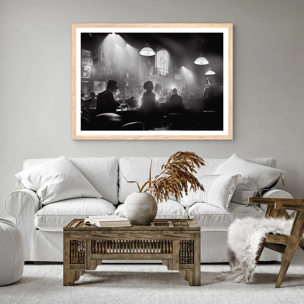 Pôster com moldura de carvalho claro - Em uma atmosfera de jazz - 91x61 cm