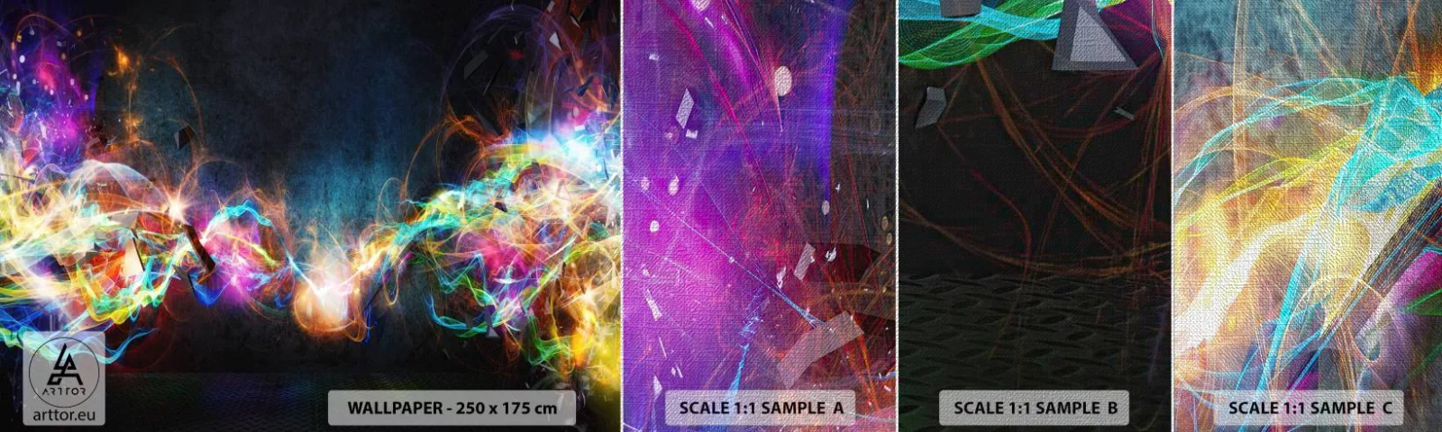 Amostra de papel de parede Premium Canvas - Com alegria contra a escuridão - Abstração, Pedaço, Explosão - 100x30 cm