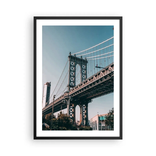 Pôster com moldura preta - Uma ponte suspensa em uma cidade moderna contra um céu azul - 50x70cm - Sobre as ondas da cidade - Decoração de parede moderna para a sala de estar e quarto ARTTOR