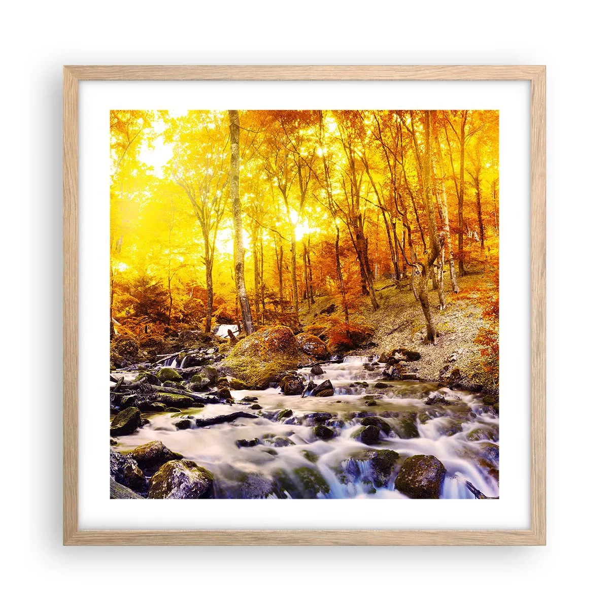 Pôster com moldura de carvalho claro - Pedras emolduradas em ouro e platina - 50x50 cm