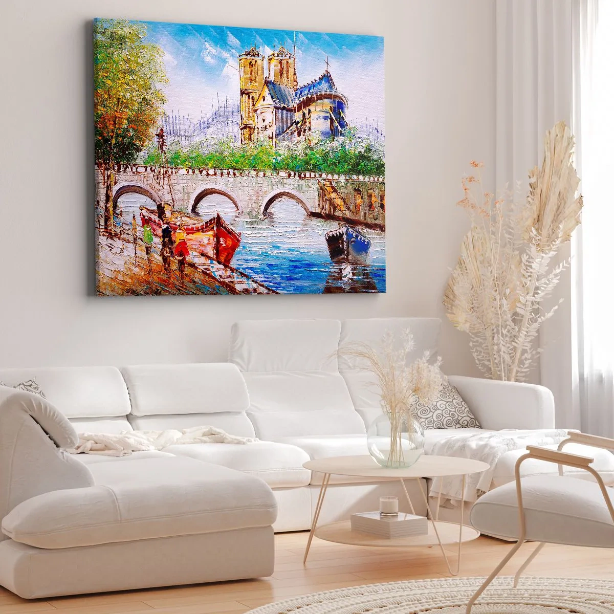 Quadro em tela - Paisagem com uma ponte e uma catedral em estilo clássico - 70x50cm - Nunca sai de moda - Decoração de parede moderna para a sala de estar e quarto ARTTOR