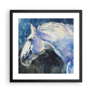 Pôster com moldura preta - Retrato com um brilho azul - 40x40 cm