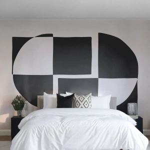 Papel de Parede Standard Eco - Composição geométrica abstrata em preto e branco - 100x70cm - Antítese – síntese - Decoração de parede moderna para a sala de estar e quarto ARTTOR
