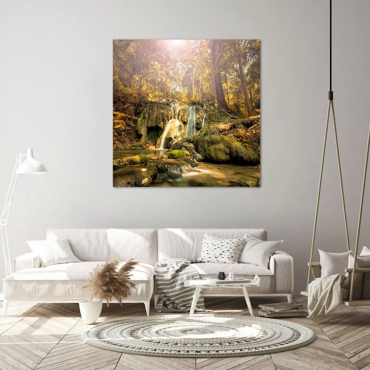 Quadro em tela - Cascata na floresta - 40x40 cm